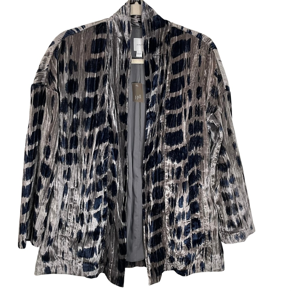 Pure Jill by J.Jill XS Crushed Velvet Open Front‎ Jacket Gray Blue NWT